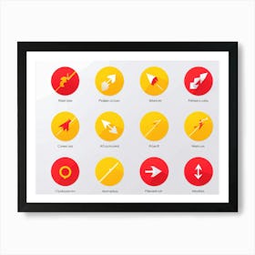 An Abstract Set Of Flat Design Navigation Icons Consisting Of Pointer With Red And Yellow Color Sche (4) Art Print