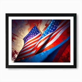 Flags Of Russia And United States Art Print