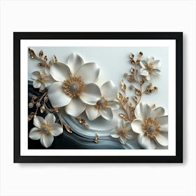 White And Gold Flowers 3 Art Print