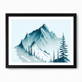 Mountain And Forest In Minimalist Watercolor Horizontal Composition 283 Art Print