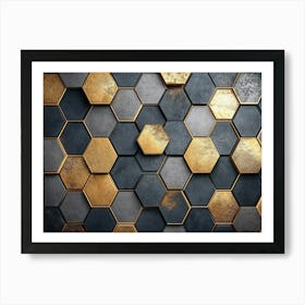 A Hexagonal Pattern On A With A Mix Of Metallic Gold And Dark Grey Textures 2 Art Print