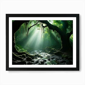 A Winding Path Carved Through An Ancient Forest Lush Greens Enveloping The Trail A Solitary Tree W (4) Art Print