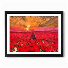 Man In Red Robe In Sea Of Red Against Red Sky Art Print