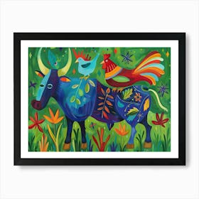 Rooster And Cow Art Print