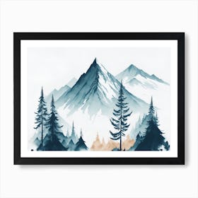 Mountain And Forest In Minimalist Watercolor Horizontal Composition 330 Art Print