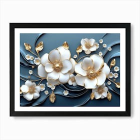 Gold And White Flowers 11 Art Print