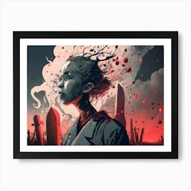 Dark Halloween Noir Art Greys And Red 14 Art Print