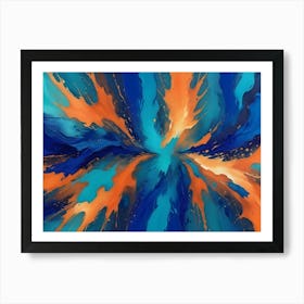 Abstract Background Featuring A Swirling, Dynamic Design In Shades Of Blue, Orange, And White With A Splattered Effect Art Print