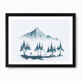 Mountain And Forest In Minimalist Watercolor Horizontal Composition 10 Art Print