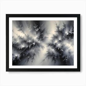 A Symmetrical Abstract Image Of Two Swirling, White, Feathery Forms, Creating A Sense Of Delicate Beauty And Softness Art Print