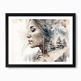 Beautiful Woman in a Winter Wonderland, Winter fairy tale, snow, ice queen, Christmas idyll, winter, beauty, landscape, silence, winter wonderland, fairy, woman, Christmas, ice Art Print