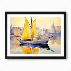 Sailboat In The Harbor Art Print