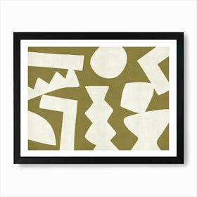 Bohemian Graphic Pattern Monochromatic - Warm Olive Green Art Print