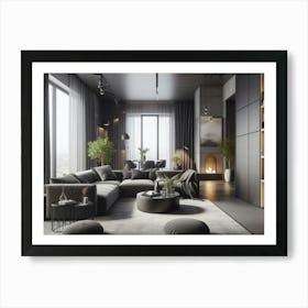 Contemporary living room interior design in black white and grey 1 Art Print