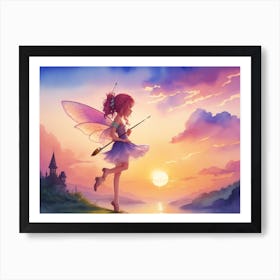 Fairy At Sunset Art Print