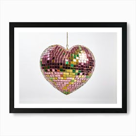 Heart Shaped Disco Ball Crafted In Gold Mesh Intertwining Sparkles Of Pink Orange Purple Green H 1 Art Print