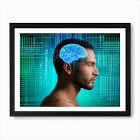 Abstract Portrait Of A Cyborg Man With A Human Profile Merging Into A Cubic Brain Showcasing The Co (5) Art Print