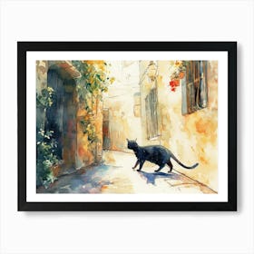 Tel Aviv, Israel   Cat In Street Art Watercolour Painting 4 Art Print