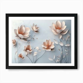 3d Art with Simple Floral Painting Light Gray Background 1 Art Print