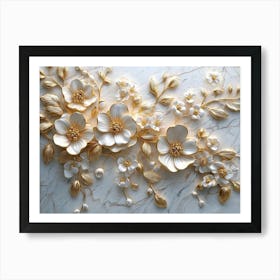 Gold And White Flowers 16 Art Print