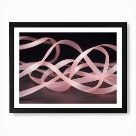 A Pink Ribbon Curled And Twisted, Creating A Delicate And Elegant Design Against A Dark Background Art Print