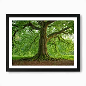 A Diligently Thriving Oak Tree Sprouting Mightily Against The Backdrop Of A Verdant Forest Its Stur 2 Art Print