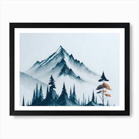 Mountain And Forest In Minimalist Watercolor Horizontal Composition 153 Art Print