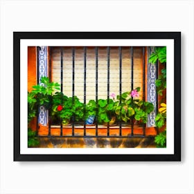 Floral Window Ledge Spain Art Print