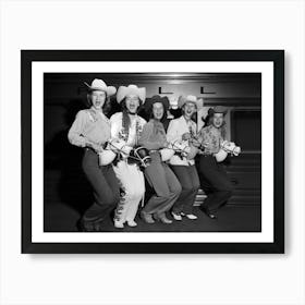 Cowgirls With Stick Horses, Western Aesthetic,Funny Vintage Black and White Old Photo Art Print