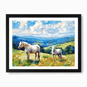 Horses Painting In Blue Ridge Mountains Virginia, Usa, Landscape 3 Art Print
