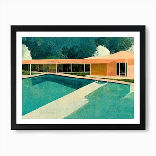 Hockney House And Big Pool Green Art Print