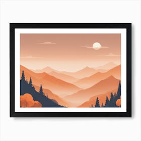 Misty mountains horizontal background in orange tone 110 Art Print