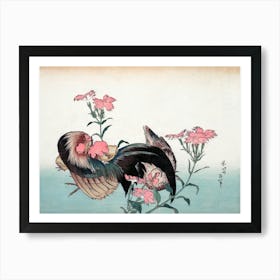 Hokusai Ukiyo-e Rooster And Flowers Art Print