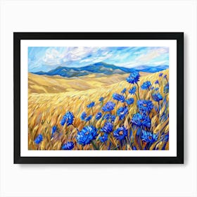 Blue Flowers In A Field 1 Art Print