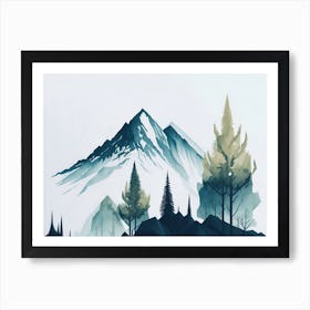 Mountain And Forest In Minimalist Watercolor Horizontal Composition 340 Art Print