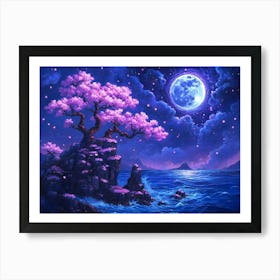 Moonlight Over The Ocean 3 Art Print