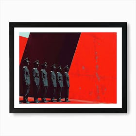 Men In Black Uniform on Red Art Print