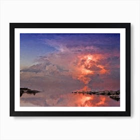 Lightning In The Clouds Oil Painting Landscape Art Print