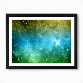 Green, Blue, Yellow Galaxy Space Background Art Print