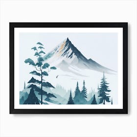 Mountain And Forest In Minimalist Watercolor Horizontal Composition 241 Art Print