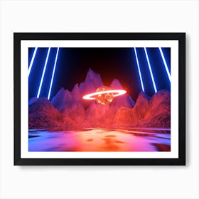 Neon landscape: Saturn [synthwave/vaporwave/cyberpunk] — aesthetic retrowave neon poster Art Print