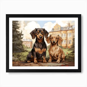 Dachshund Dogs On A Country Estate Art Print