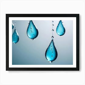 A Simple And Elegant Image Of Blue Water Drops Hanging From A String, Creating A Sense Of Tranquility And Beauty Art Print