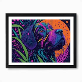 Colorful Floral Neon Dog Painting (6) Art Print