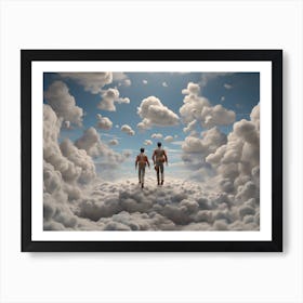 Two People Walking In The Clouds Art Print