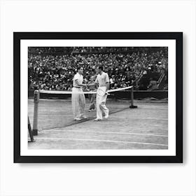 Fred Perry and Gottfried von Cramm of Germany shake hands at the net after the Mens Wimbledon finals Art Print