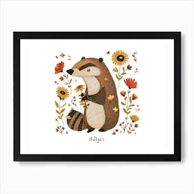 Little Floral Badger 2 Poster Art Print