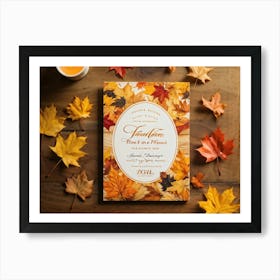 A Vintage Canadian Thanksgiving Invitation Spread Out On A Maple Wood Surface Bathed In The Warm (3) Art Print