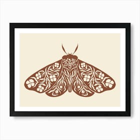 Folk Art Moth 04 - Red Brown Art Print