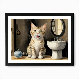 Cat In Bathroom Poster